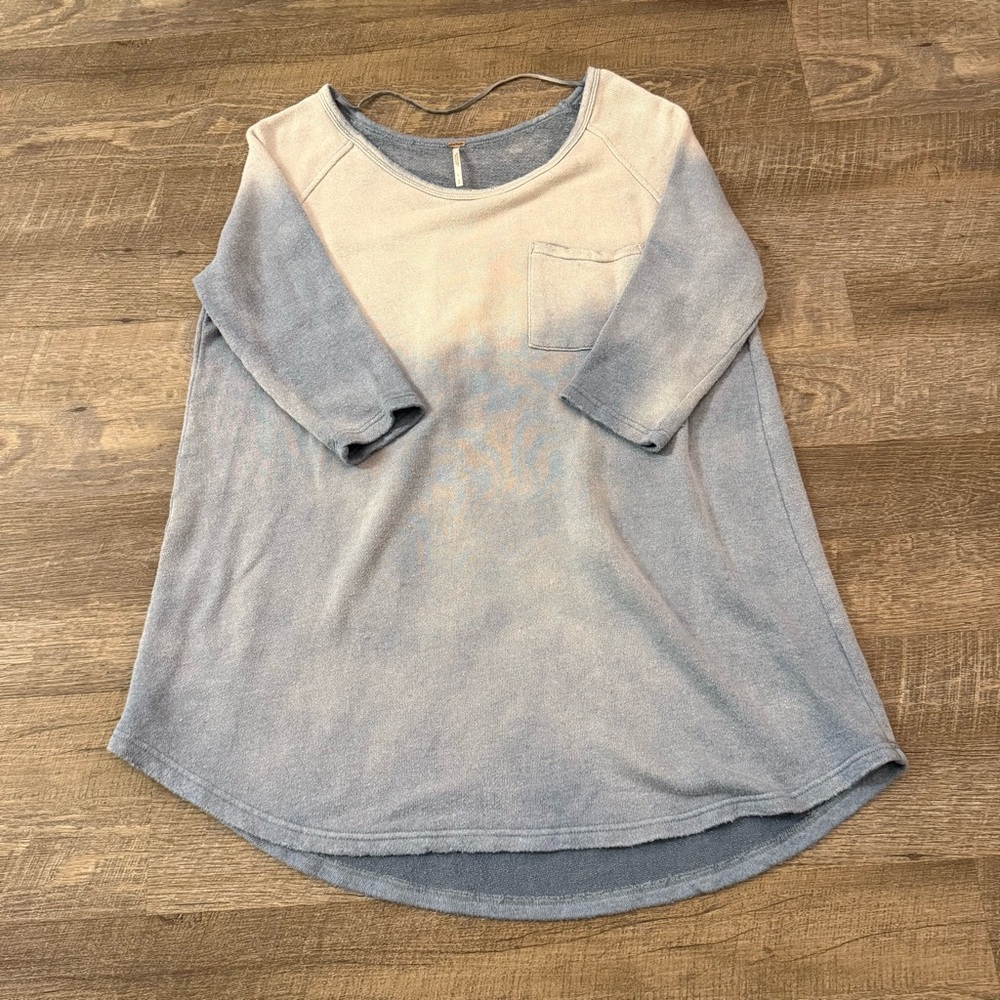 Free People Blue and Cream Blouse